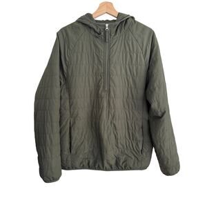 J.Crew Women's M Green Quilted Lightweight 1/4 Zip Puffer Jacket Hooded Casual